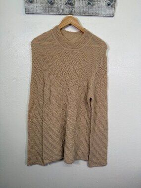 Sundance Beige Chevron Knit Long Sleeve Mock Neck Sweater Acrylic Wool Blend L